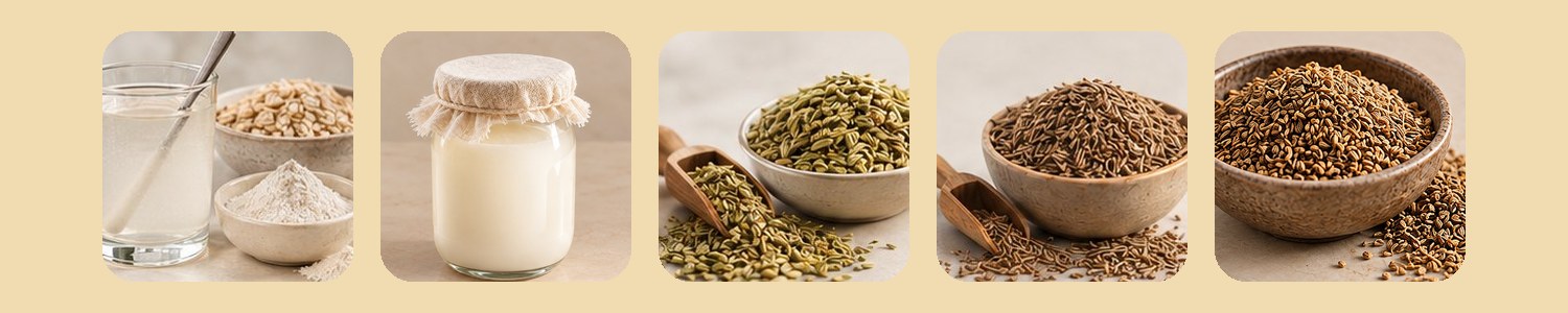 PHGG fibre, probiotics, fennel, cumin and ajwain