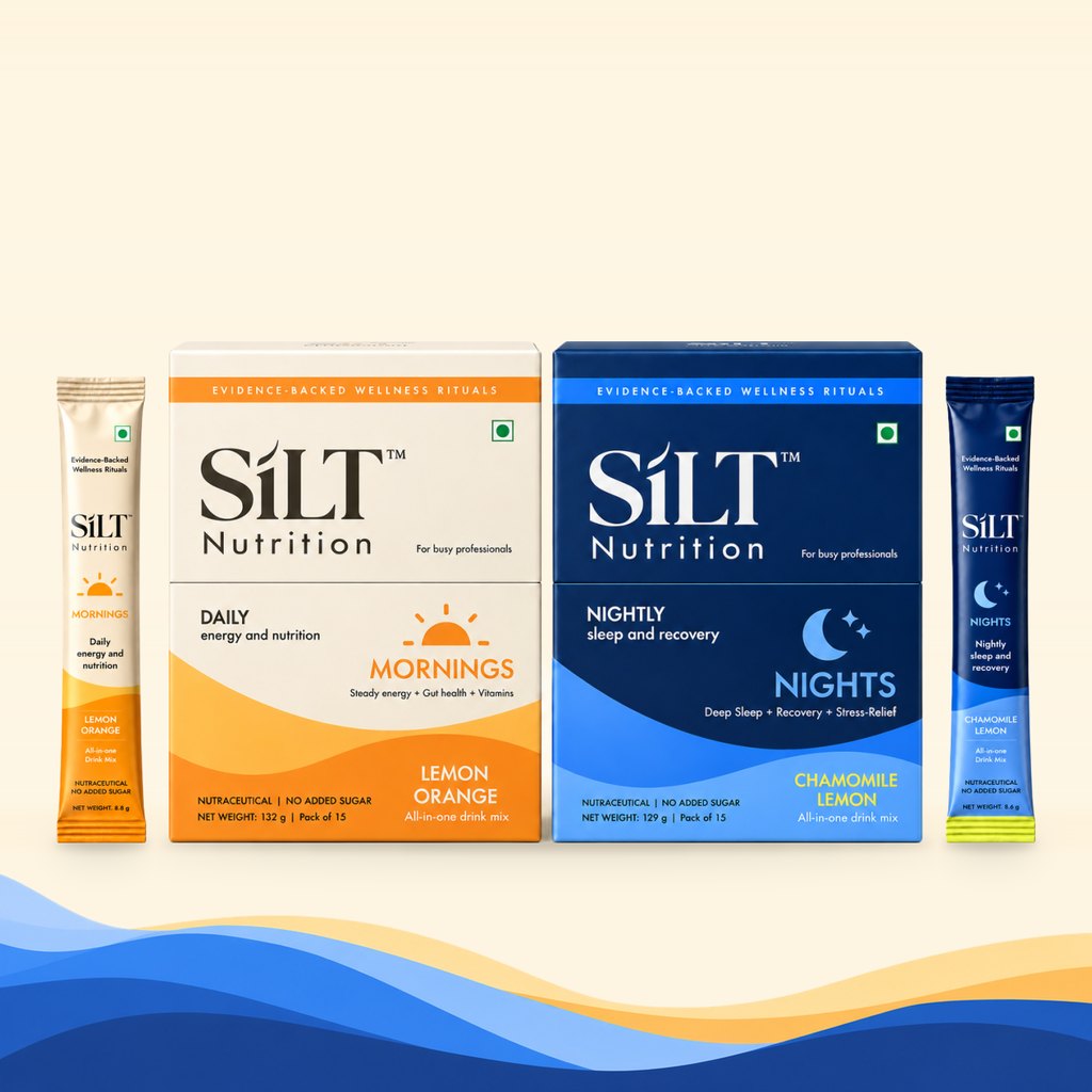 SILT Mornings and SILT Nights boxes with their drink mix stick packs