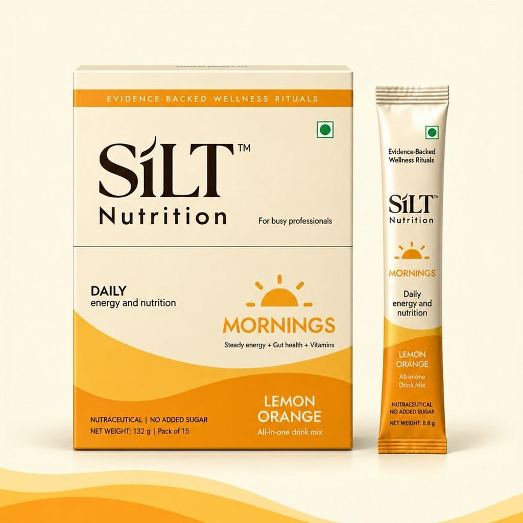 SILT Mornings box and drink mix stick pack, Lemon Orange