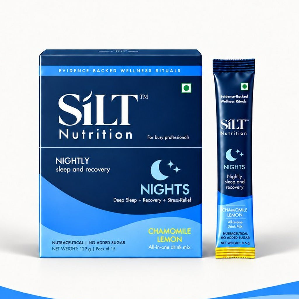 SILT Nights box and drink mix stick pack, Chamomile Lemon
