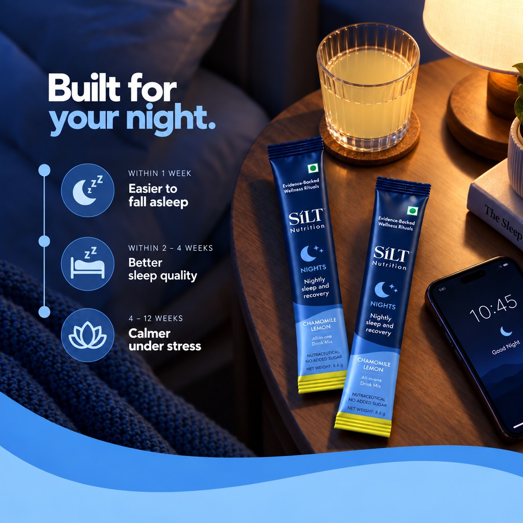 Built for your night: easier to fall asleep in a week, better sleep quality in 2 to 4 weeks, calmer under stress in 4 to 12