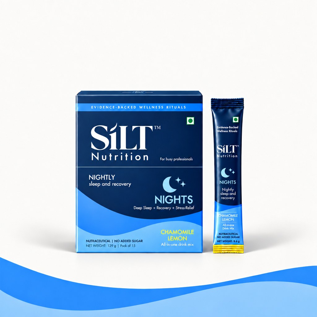 SILT Nights box and drink mix stick pack, Chamomile Lemon